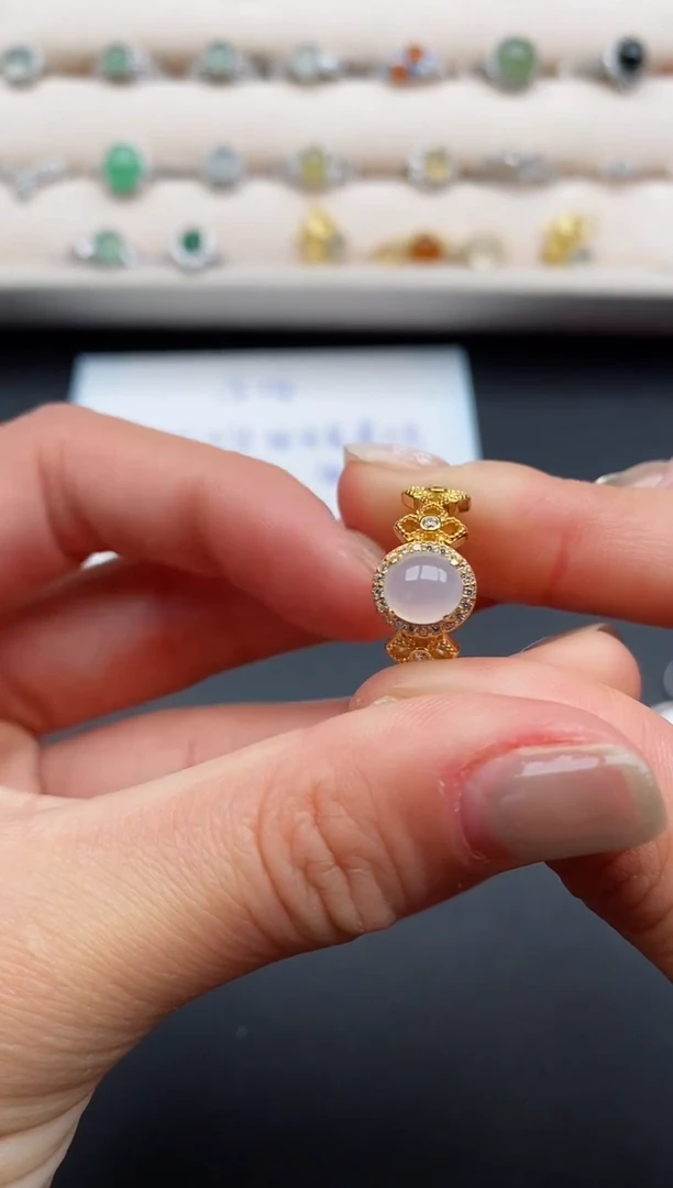 银S925镶嵌戒指翡翠缅甸天然A货翡翠33  2-5