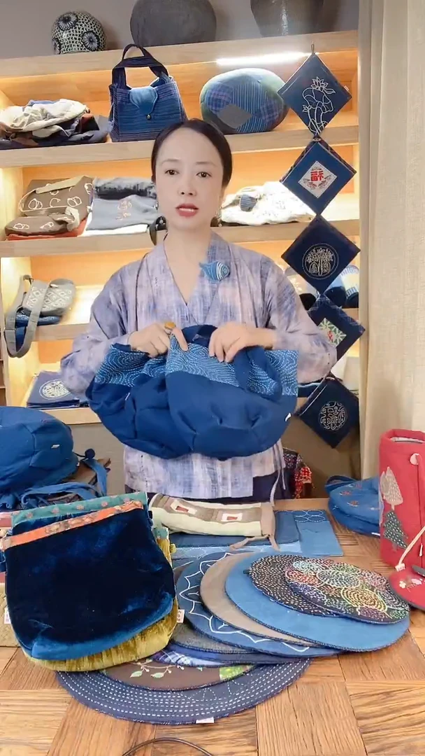棉祥云纹水桶包抽绳