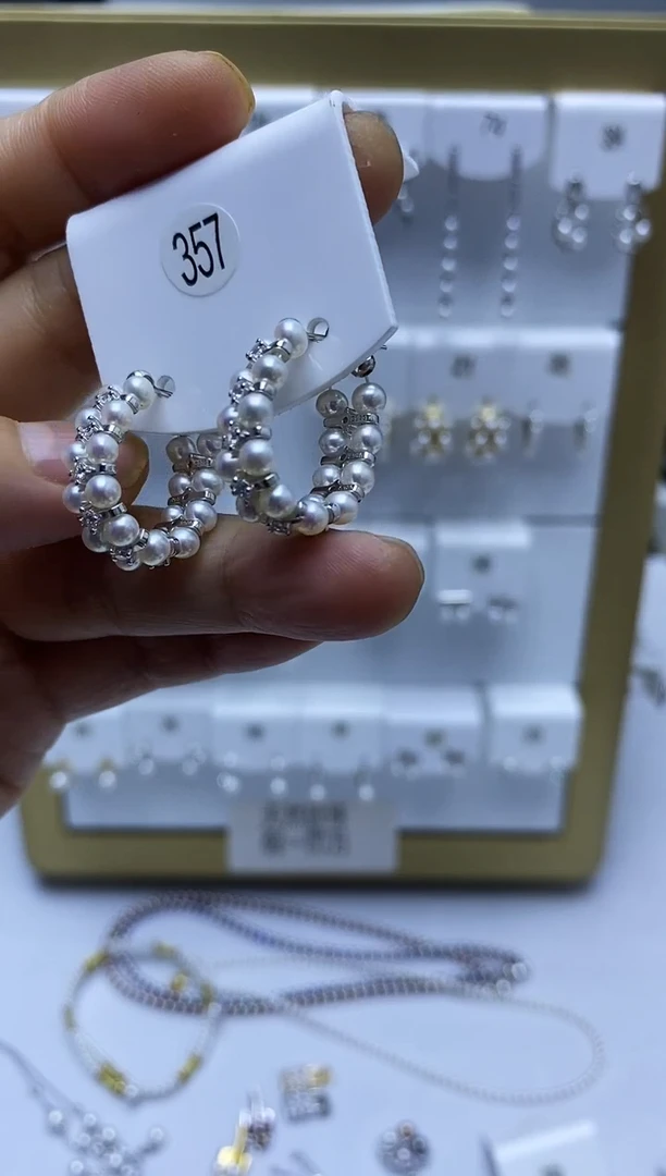 银S925镶嵌耳饰淡水珍珠357