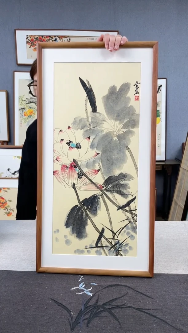 【闪购商品】国画手写手绘带框作品-35*68-荷花