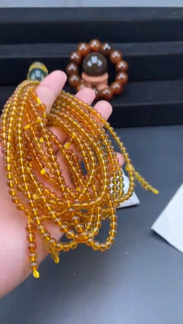 手链琥珀未镶嵌浅金棕多圈项链【多样性发货其中一】