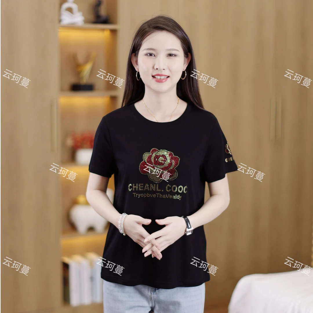新款短袖T恤时尚减龄百搭显瘦圆领休闲洋气棉t通勤小衫遮肚大码