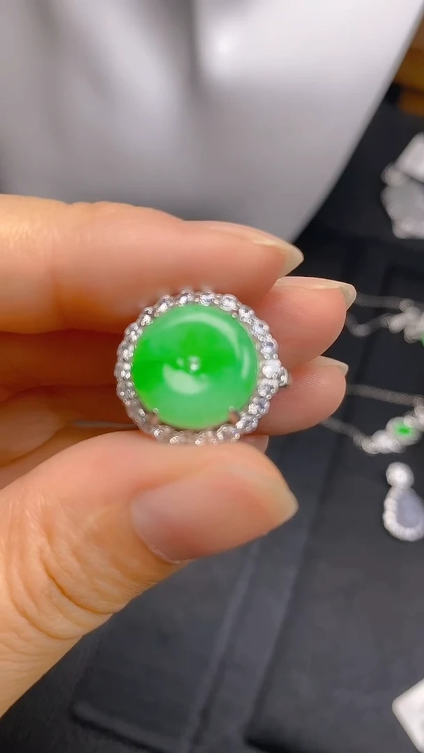 翡翠戒指银S925镶嵌平安扣