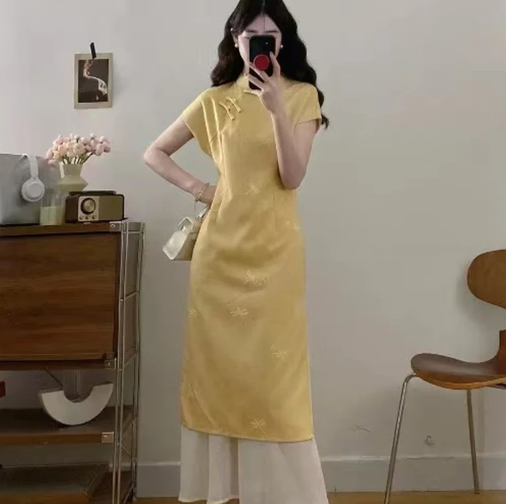 改良新中式旗袍假两件裙子女夏季优雅高级感气质连衣裙222