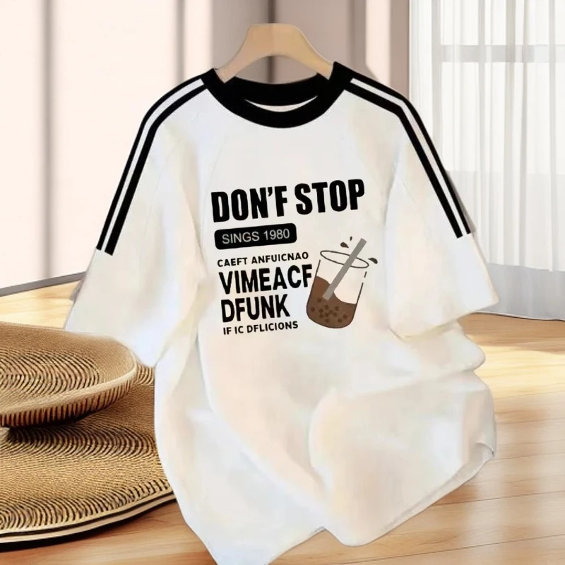 夏季新款宽松oversize上衣美式复古重磅100%纯棉三条杠短袖T恤女