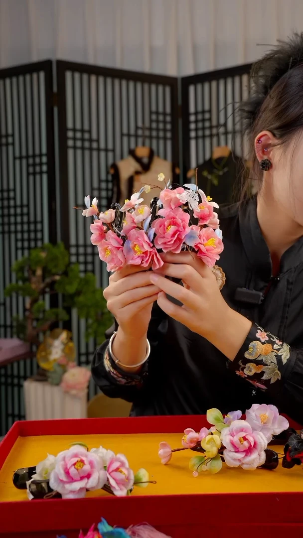 刺绣非遗绒花手工饰品 瞎盒