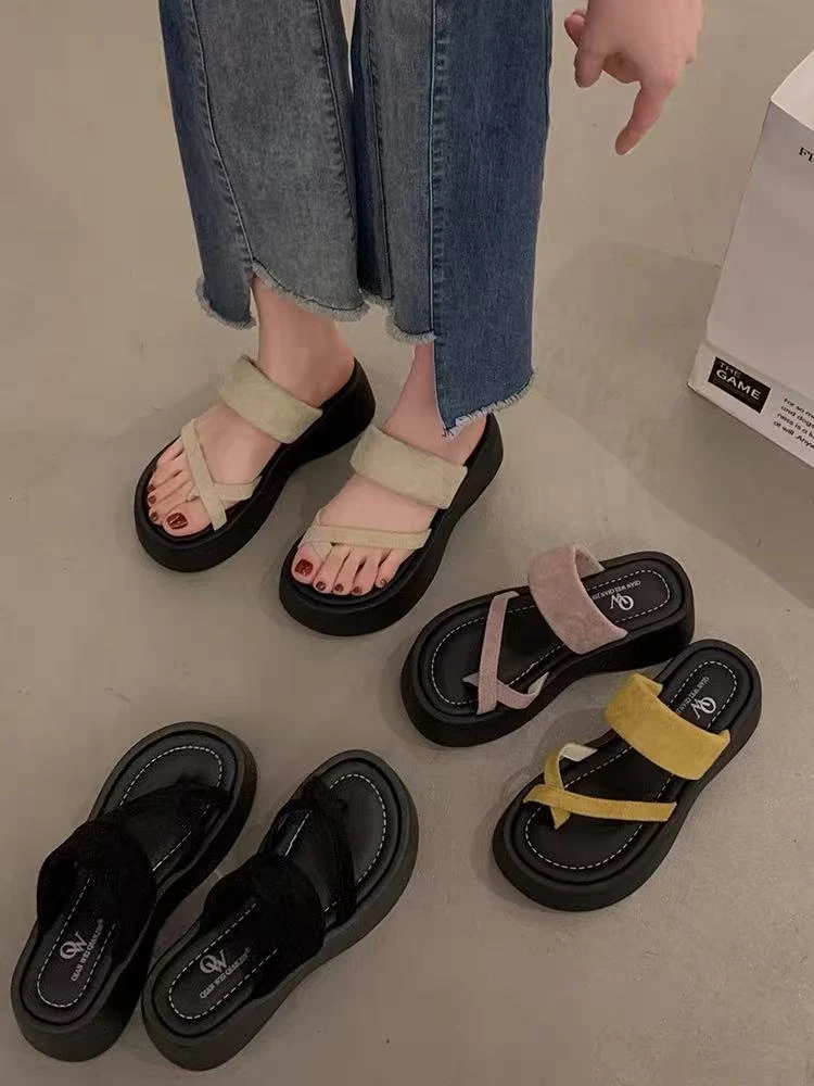 套趾拖鞋女2025夏季新款复古流行时尚小个子厚底外穿凉拖鞋