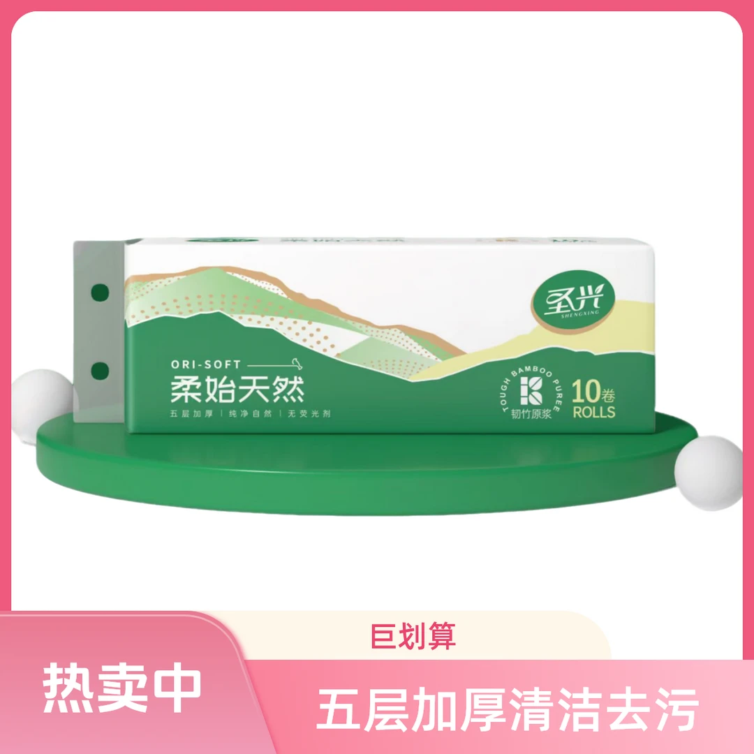 圣兴2400克5层加厚家用卫生纸原浆干湿两用无荧光天然环保清洁