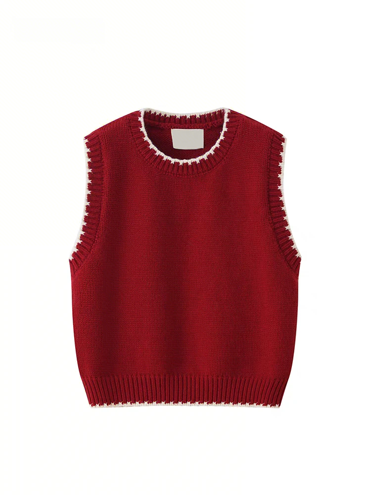 撞色针织背心马甲女秋冬款2025春季新款毛衣叠穿搭配衬衫外穿马夹