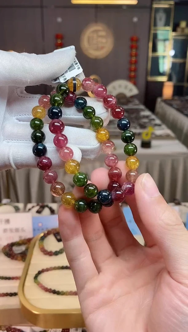 未镶嵌老矿碧玺彩虹单圈手串8mm+碧玺xion多样性发一条