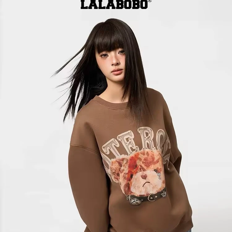 杭州LALABOBO24冬季卫衣女原创新款潮牌酷小熊印花上衣