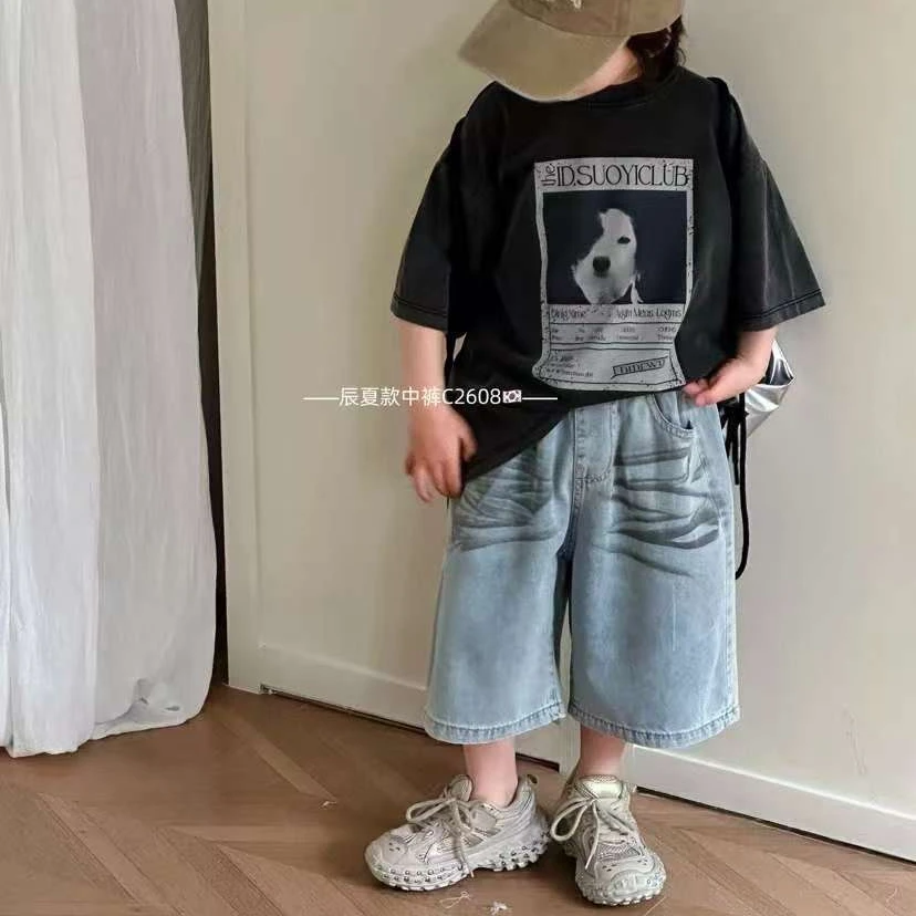 辰辰家·现货2025夏新款韩版工装做旧牛仔裤男童时尚洋气儿童C2608