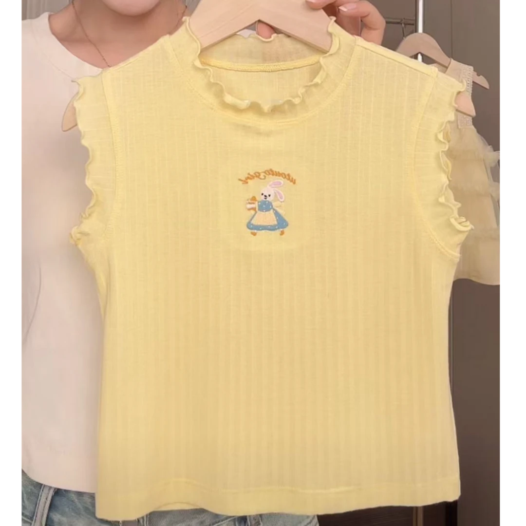 花小花夏款女童夏季新款童装纯色背心无袖卡通动漫百搭夏装