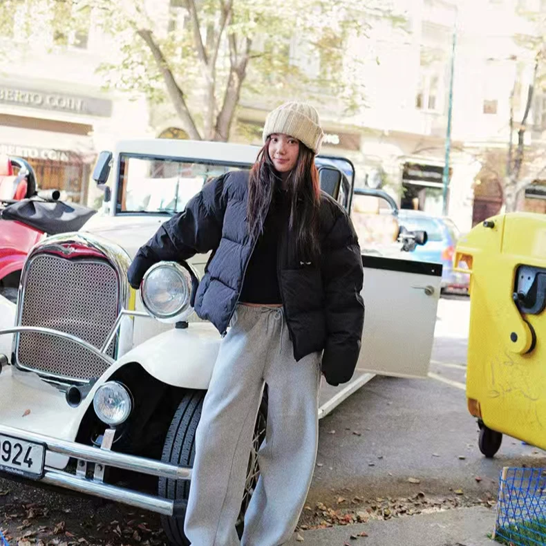 0932 SPELL现2025冬季低腰休闲卫裤简约宽松加绒直筒系带长裤女