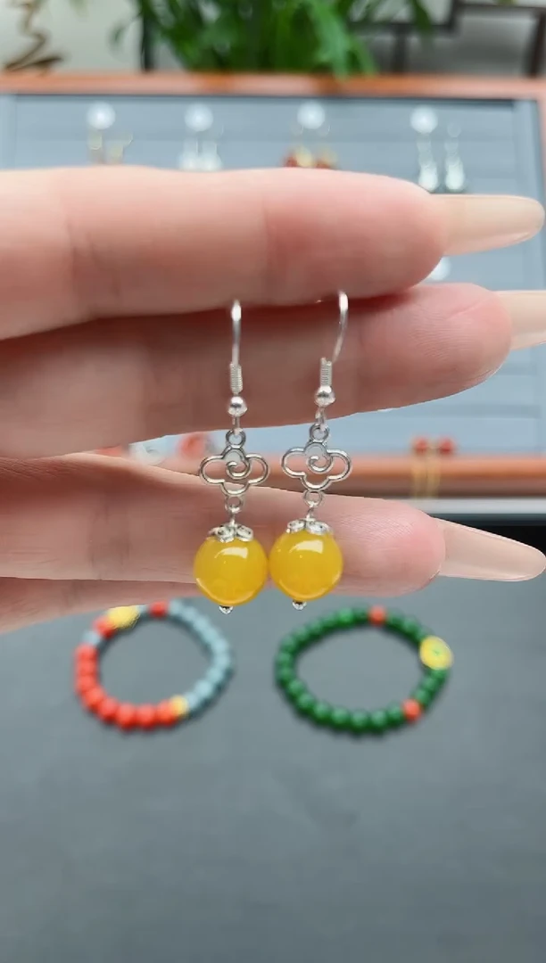 【闪购商品】玛瑙/玉髓耳饰银S925镶嵌351