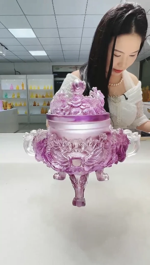 手工艺品琉璃古法琉璃九龙香炉