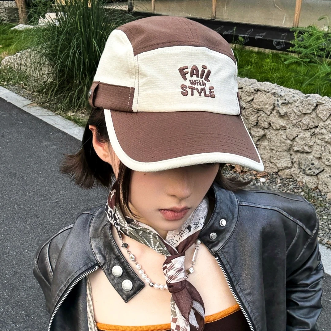 BeanyWear美式复古刺绣弯檐拼色五片帽棒球帽宽檐显脸小男女