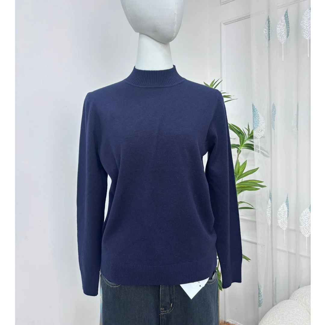 时尚半高领百搭长袖圆领套头蓝色打底衫2025新款针织衫8958秋冬