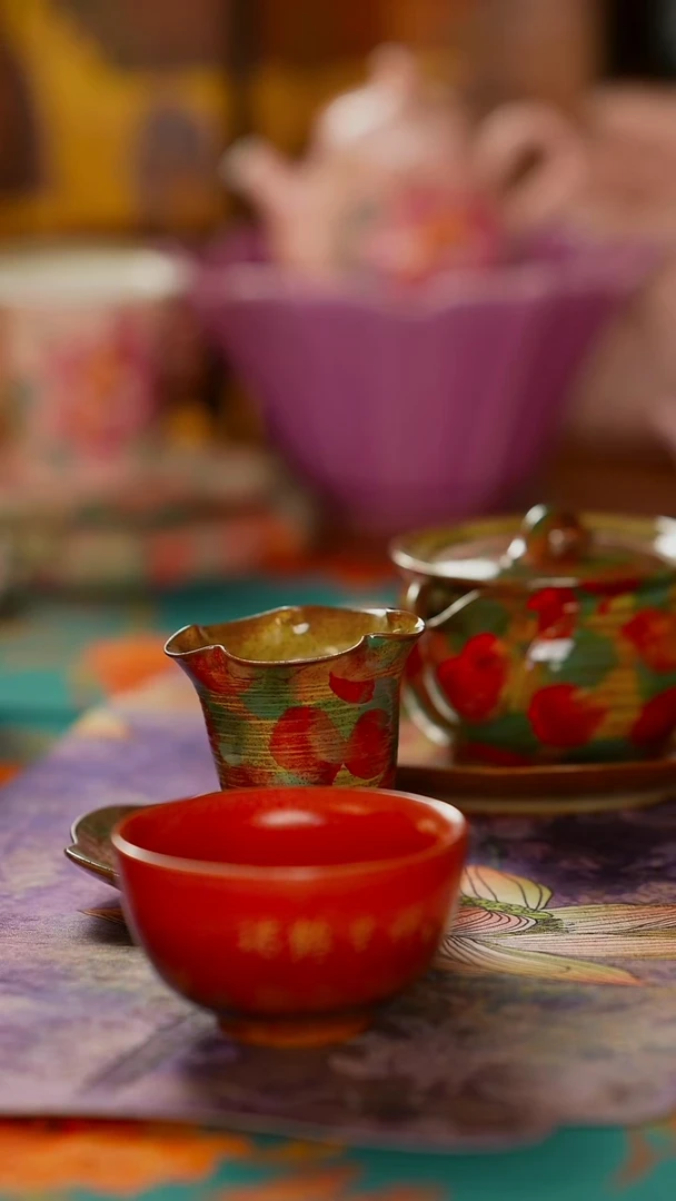 仙鹤茶杯  七彩宝瓶 茶杯杯垫壶承