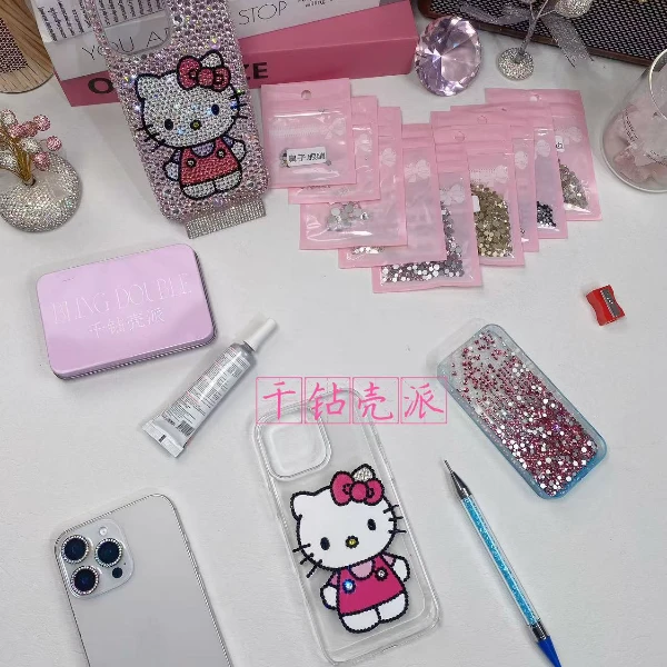 懒懒同款Kitty满钻手机壳diy材料包15适用16promax华为镶钻kt手工