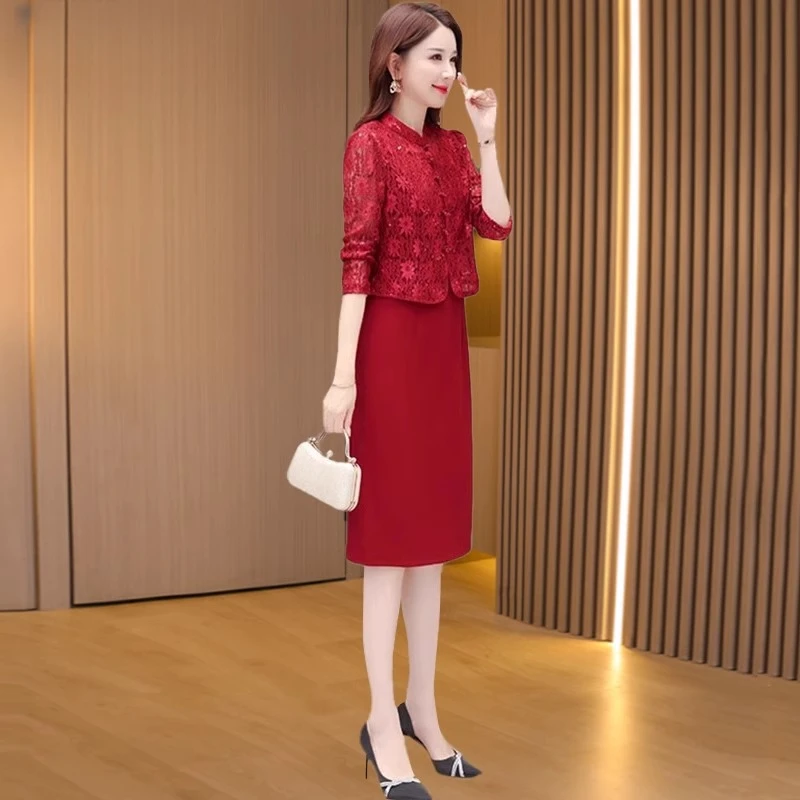 喜婆婆婚宴旗袍女2025新款春秋品牌小个妈妈婚礼服平时可穿两件套