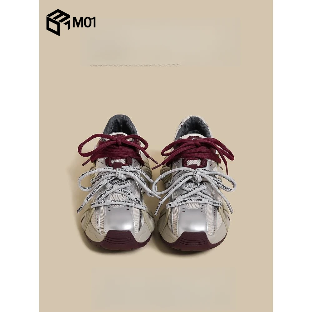 M01厚底老爹鞋女夏季新款复古银色透气小众拼接巴黎增高运动鞋潮