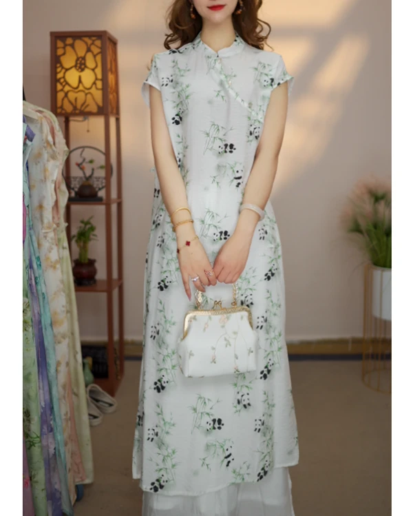 玺麻【小熊猫】月亮袖101新款夏季女装连衣裙新中式气质百搭显瘦