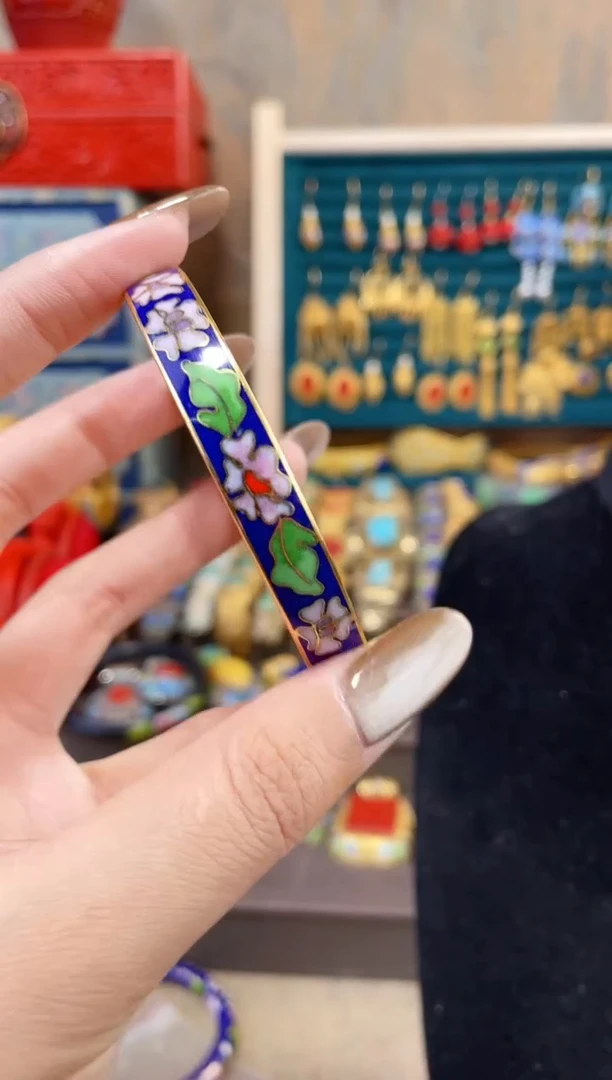 【闪购商品】非遗景泰蓝扁镯子宝蓝56-60