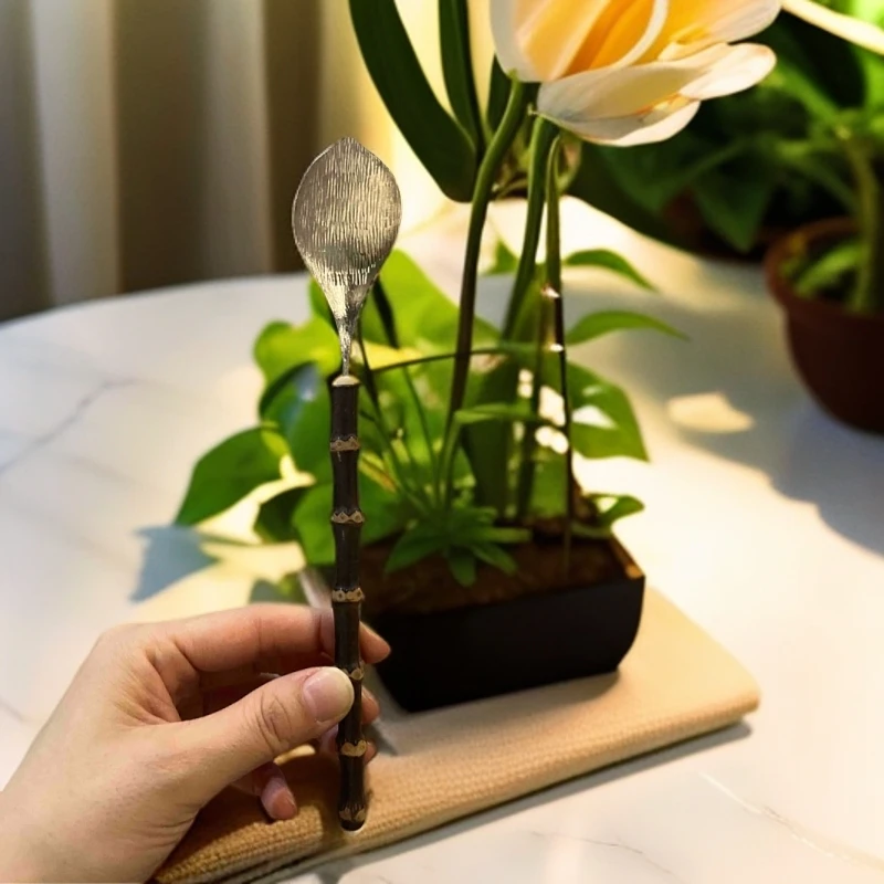 【景德镇陶瓷研究院】荷瓣锡头紫竹鞭茶勺家用(th133)