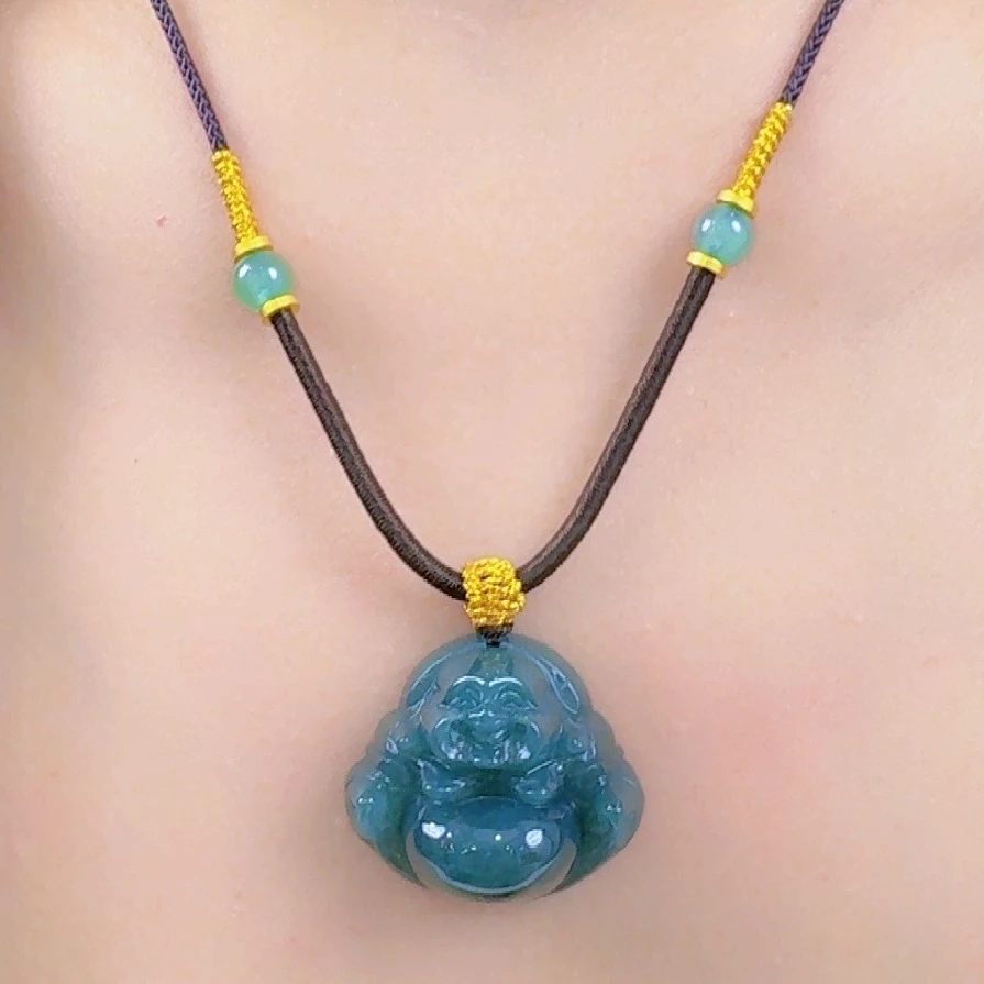 天然翡翠A货蓝水佛公吊坠宽27+高25+厚11+（多样性发其中一个）