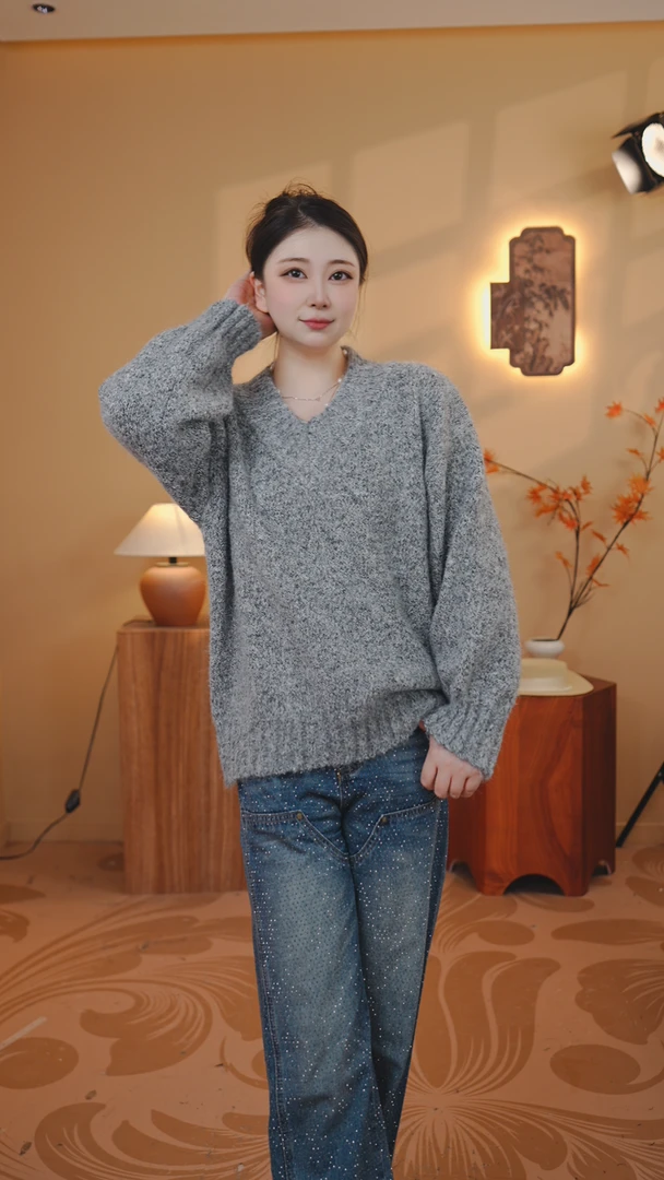 驼绒（混纱粗棒针毛衣针织女装毛衣）
