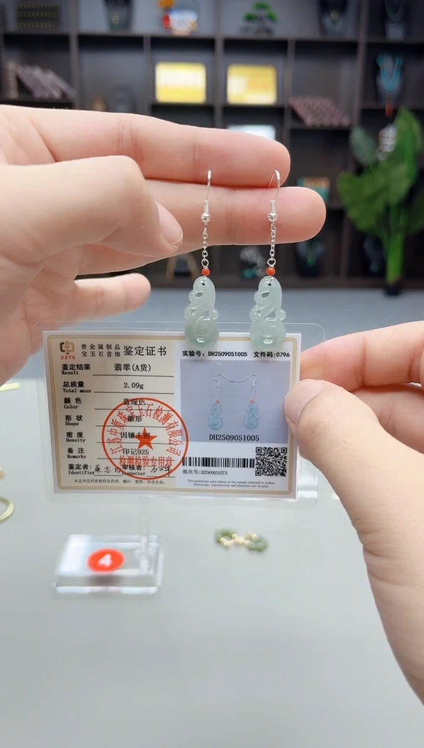 银S925镶嵌翡翠耳饰W10