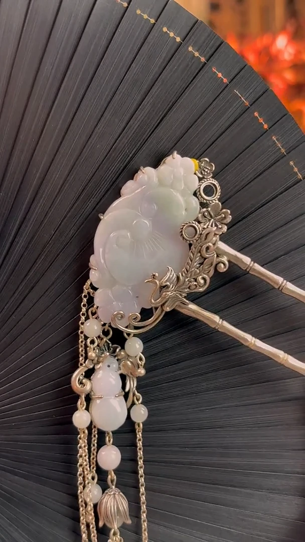 银S925镶嵌挂件翡翠发簪