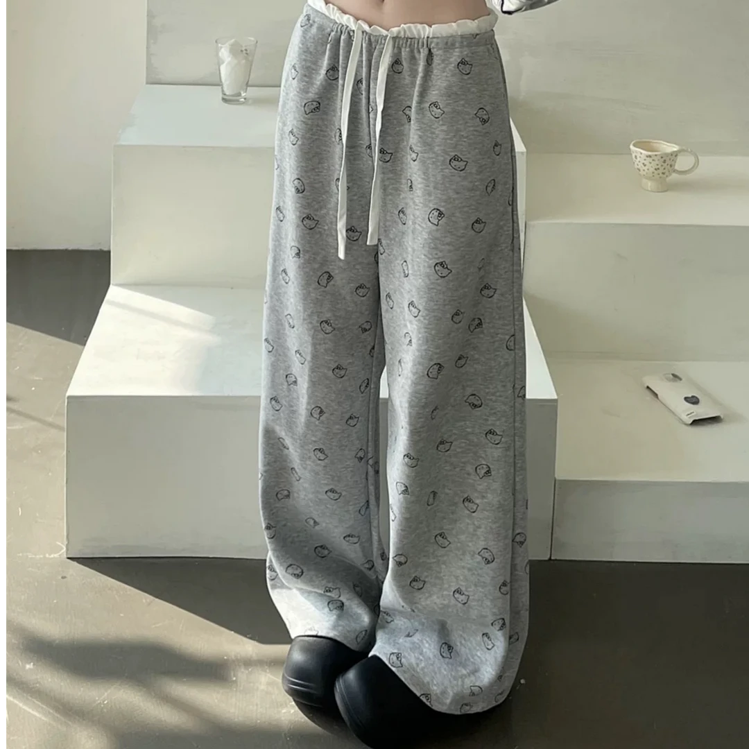 卡通kitty休闲裤女童春季宽松直筒垂感阔腿裤子遛弯裤运动长裤
