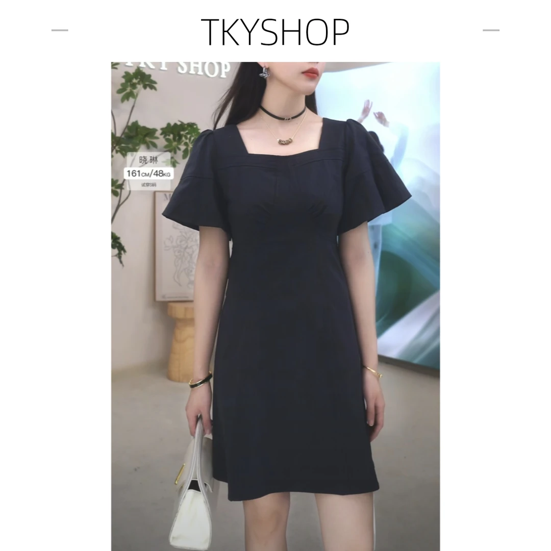 TKYSHOP轻奢修身赫本风时尚休闲百搭纯色简约连衣裙 10G1YA03Z170