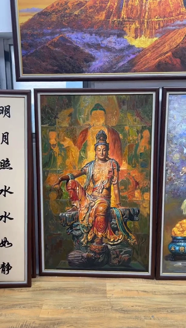 油画哈**哈手绘！！原作！！【张俊龙】水月观音原创艺术油画