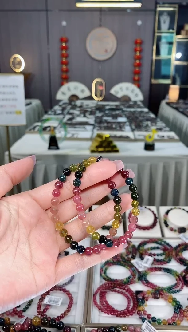 未镶嵌老矿碧玺彩虹单圈手串6mm+碧玺hon多样性发货一条