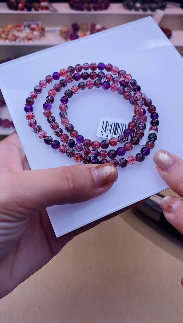 未镶嵌手链水晶黑加仑超七多圈5m+