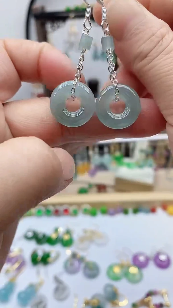 银S925镶嵌翡翠耳饰翡翠233