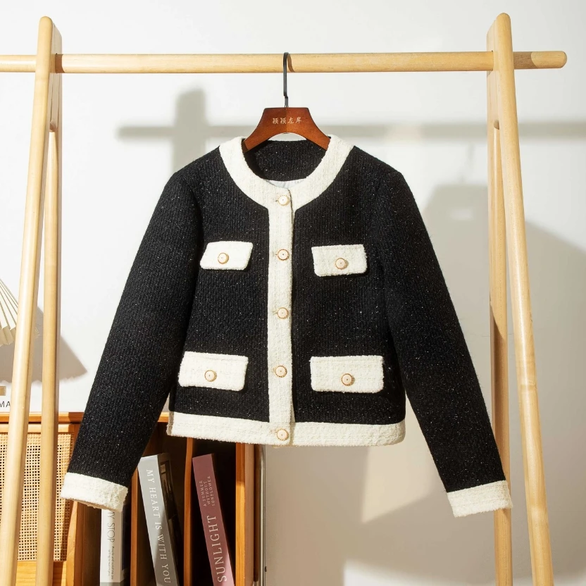 【带质检】轻奢闪亮高定香风单排扣保暖气质外套短款5562【运费补贴】
