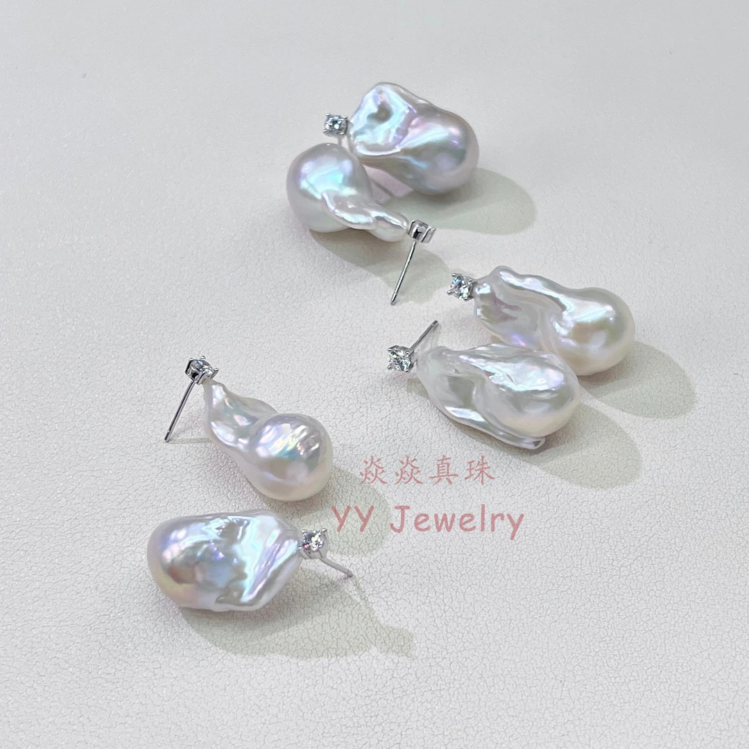 【淡水王妃巴洛克耳钉】（ 12-15mm）S925银 多样性发一 E108