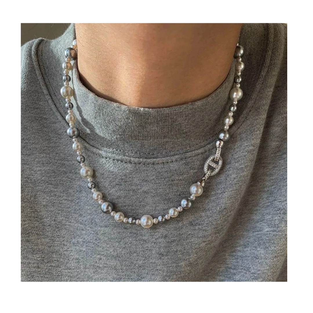 钛钢仿水晶项链 三哈宫-《猪鼻扣项链》施华家仿水晶珍珠项链女士