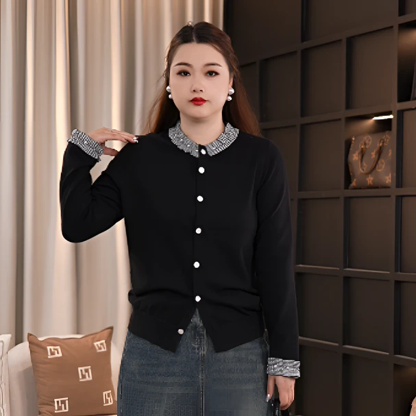 伊自尚2025秋装新款韩版长袖大码女装纯色宽松设计感上衣13999