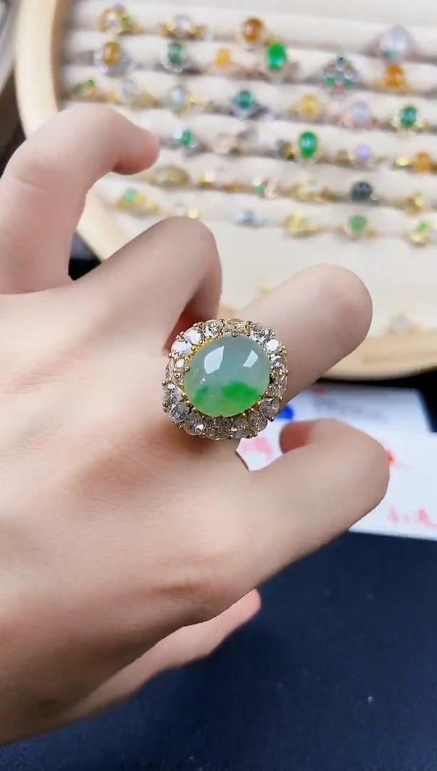 翡翠戒指银S925镶嵌45689