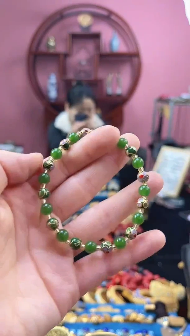 非遗 景泰蓝  0.6  手串 墨绿