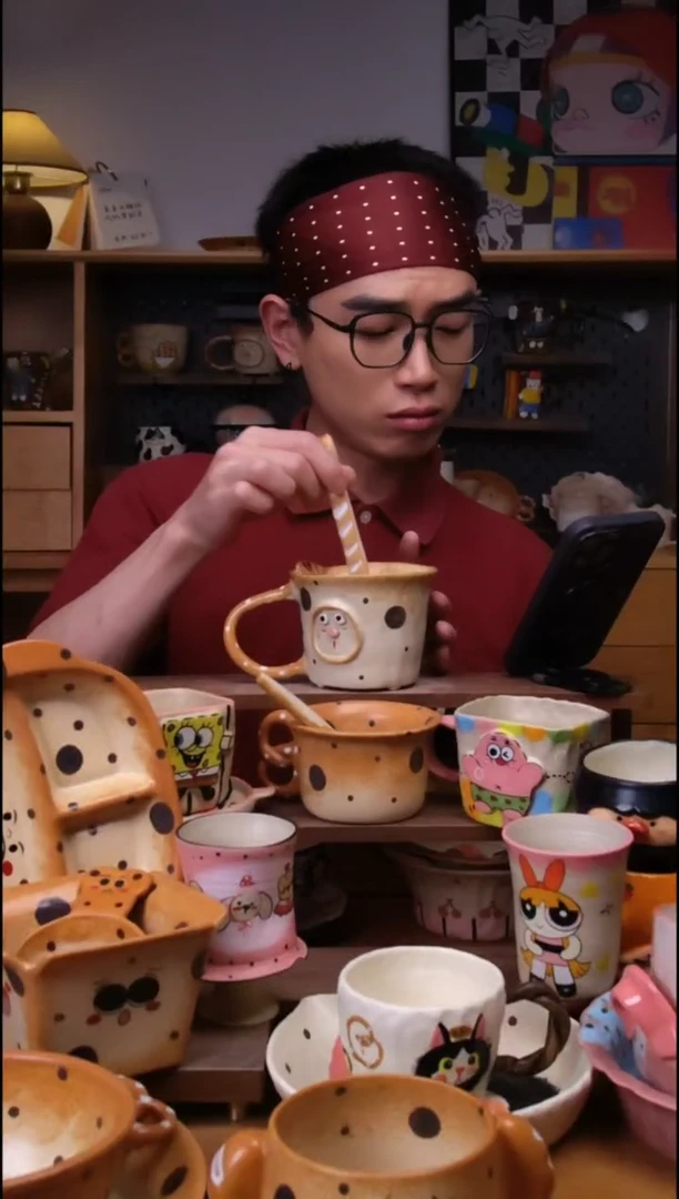 杯子景德镇可爱设计师款陶瓷（带搅拌棒）