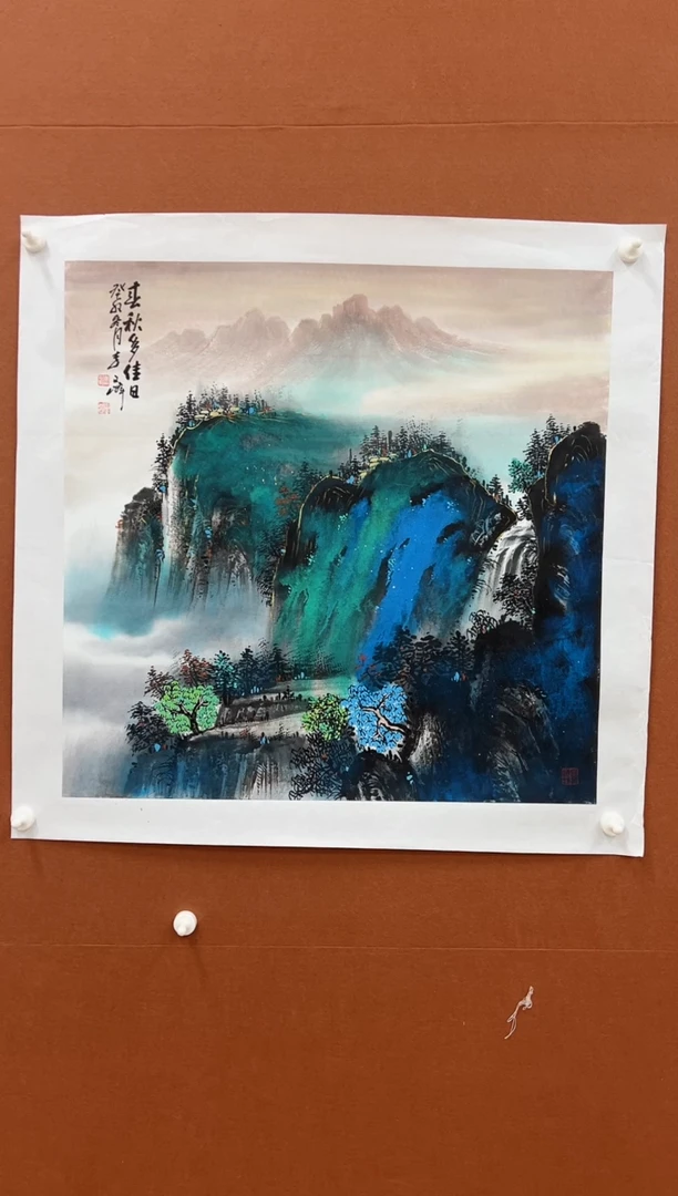 国画国画李文峰四尺斗方泼彩山水