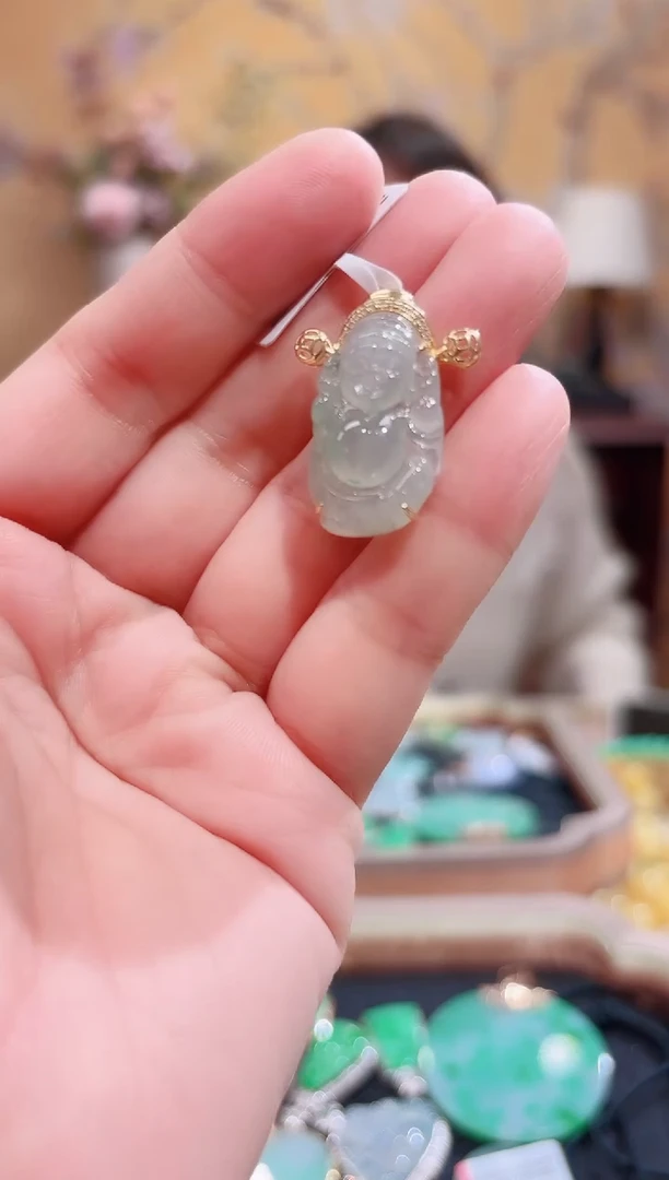 吊坠(不含链)18K金镶嵌翡翠财爷爷