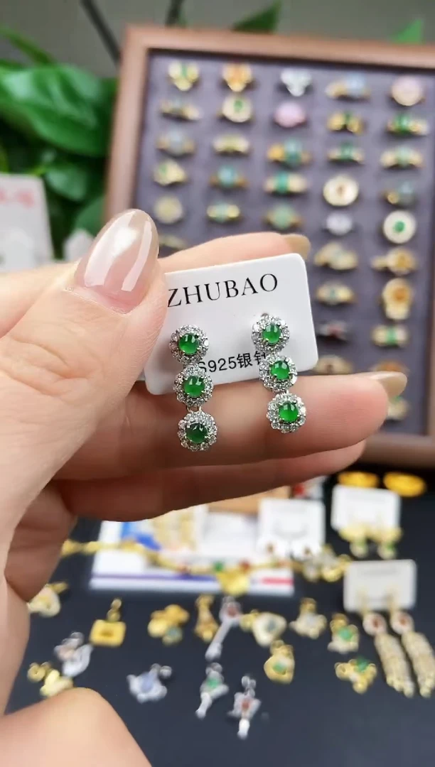 银S925镶嵌翡翠耳饰21