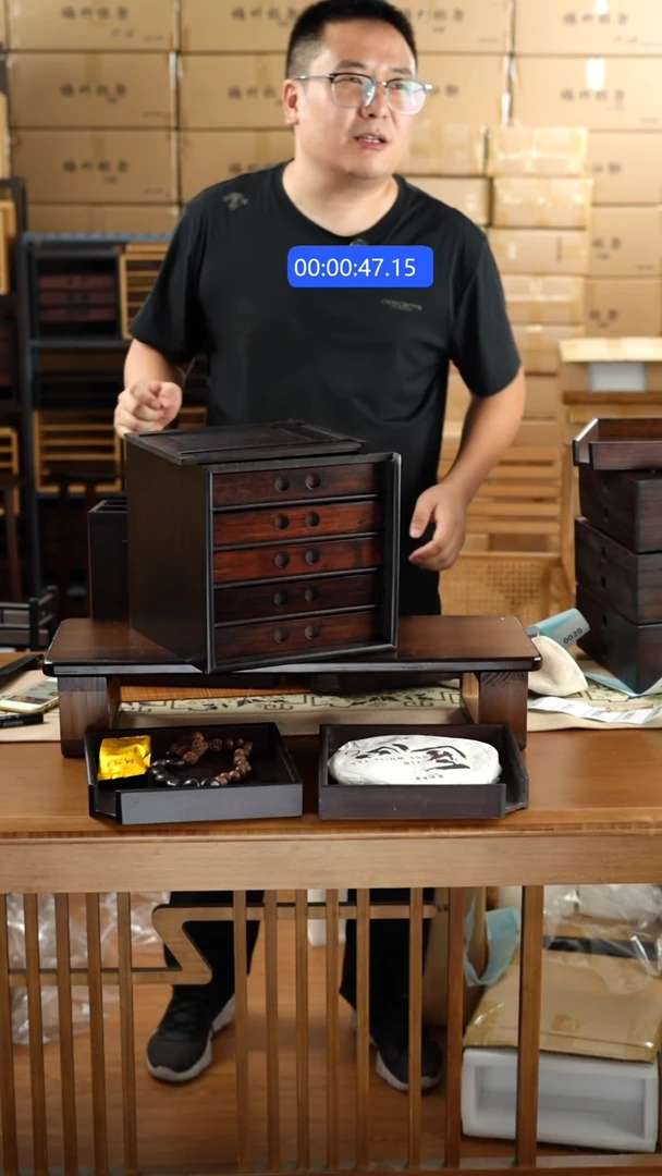 竹五层抽屉盒子黑色